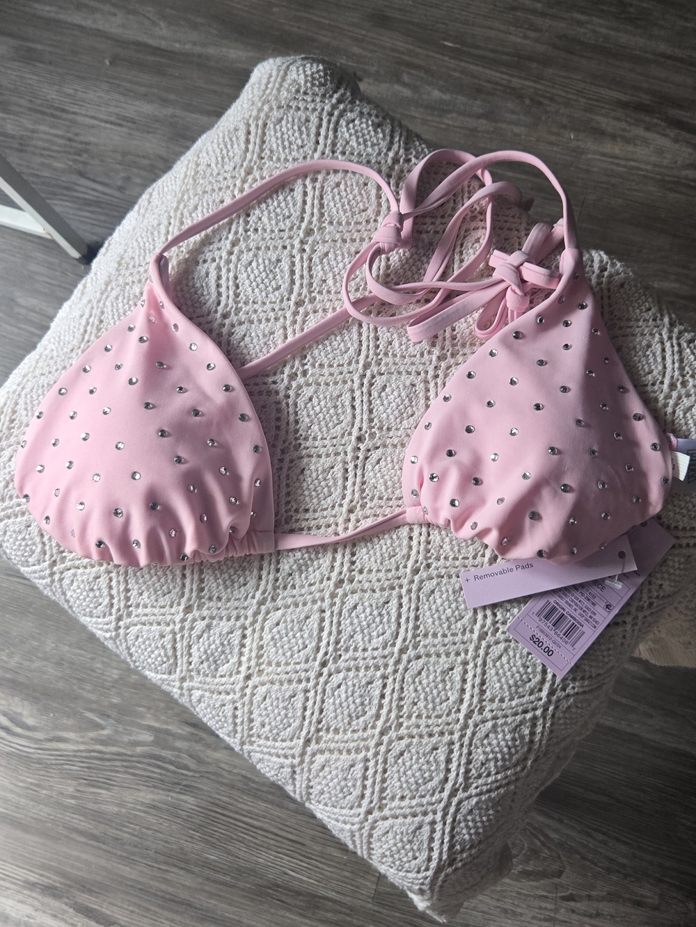 wild fable Pink Rhinestone Triangle Bikini Top